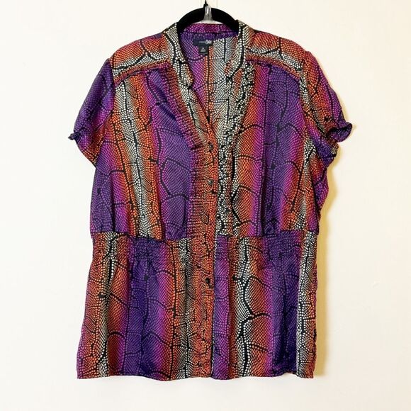 East 5th Satin Snakeskin Stripe Blouse Multicolor Bold Print, Size 1X - Picture 1 of 10